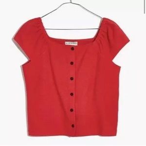 Madewell Texture & Thread button-front red top NWT